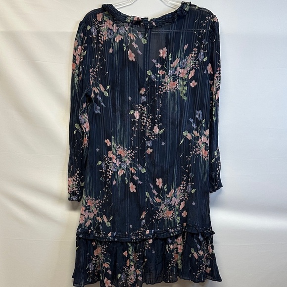 Reiss Shannon Floral Printed Mini Dress Navy Blue Ruffle Hem Size 10 - Picture 3 of 4